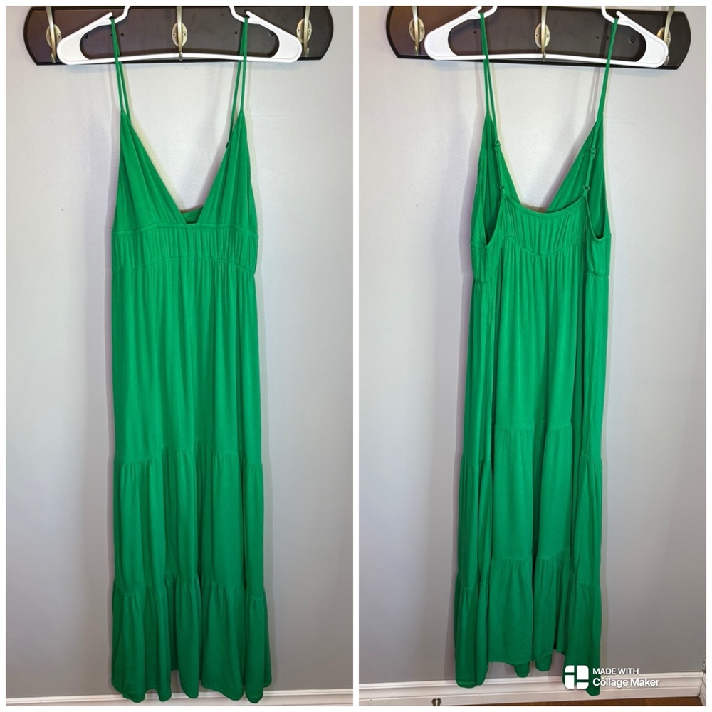 Shein Kelly Green Spaghetti Strap Tiered Maxi Dress Womens Size L - Picture 2 of 9